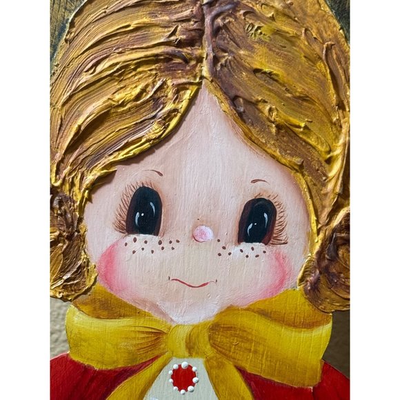 Christmas Handmade Folk Art Vintage Wooden Caroler Figurine Hand Painted Angel - Picture 2 of 9